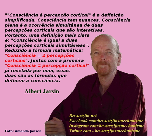 consciência - Het bewustzijnsmechanisme ontdekt - Albert Jarsin - "Consciência = 2 percepções corticais" + "Consciência ⊂ percepção cortical"